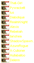 TG, Py, ius, Diab, RK, Lexie, Bekah, tan, SS, AR, X, Hulla, Del